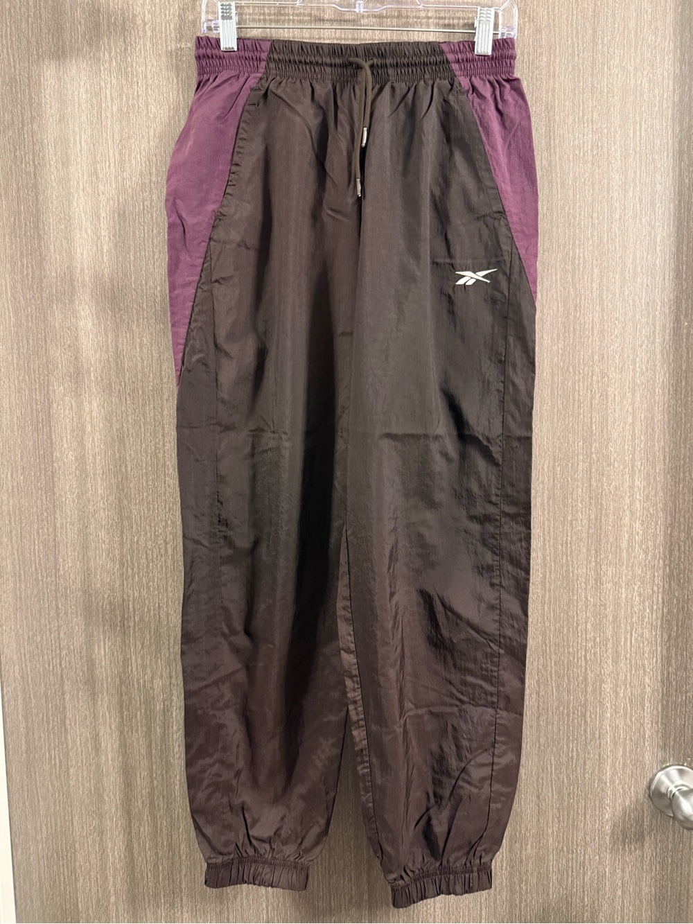 Reebok Men's Black Track Pants with Purple Side Panels